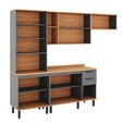 Armário de Cozinha Castanha 2700mm com Vidro e Ripado Cinza/Freijó - Telasul
