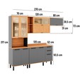 Armário de Cozinha Castanha 2700mm com Vidro e Ripado Cinza/Freijó - Telasul