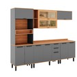 Armário de Cozinha Completa Castanha 2700mm Torre Quente 5 Peças Cinza/Freijó - Telasul