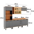Armário de Cozinha Completa Castanha 2700mm Torre Quente 5 Peças Cinza/Freijó - Telasul