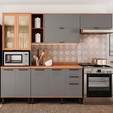 Armário de Cozinha Castanha 2700mm Paneleiro e Balcão com Vidro 4 Peças Cinza/Freijó - Telasul