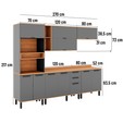 Armário de Cozinha Completa Castanha 2700mm Torre Quente 5 Peças Cinza/Freijó - Telasul
