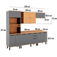 Armário de Cozinha Completa Castanha 2700mm  5 Peças Cinza/Freijó - Telasul