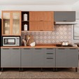 Armário de Cozinha Completo Castanha 2700mm com Ripado e Vidro Cinza/Freijó - Telasul