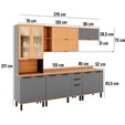 Armário de Cozinha Completo Castanha 2700mm com Ripado e Vidro Cinza/Freijó - Telasul