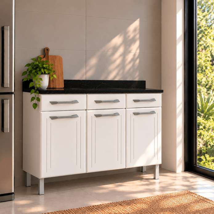 Balcão de Cozinha de Aço Triplo Topázio C/ Tampo Branco - Telasul