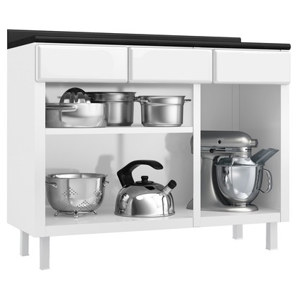 Balcão de Cozinha de Aço Triplo Topázio C/ Tampo Branco - Telasul