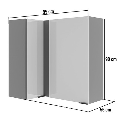 Armario Lumina 950mm de Canto 2pt Cinza/Cinza Lacca - Telasul