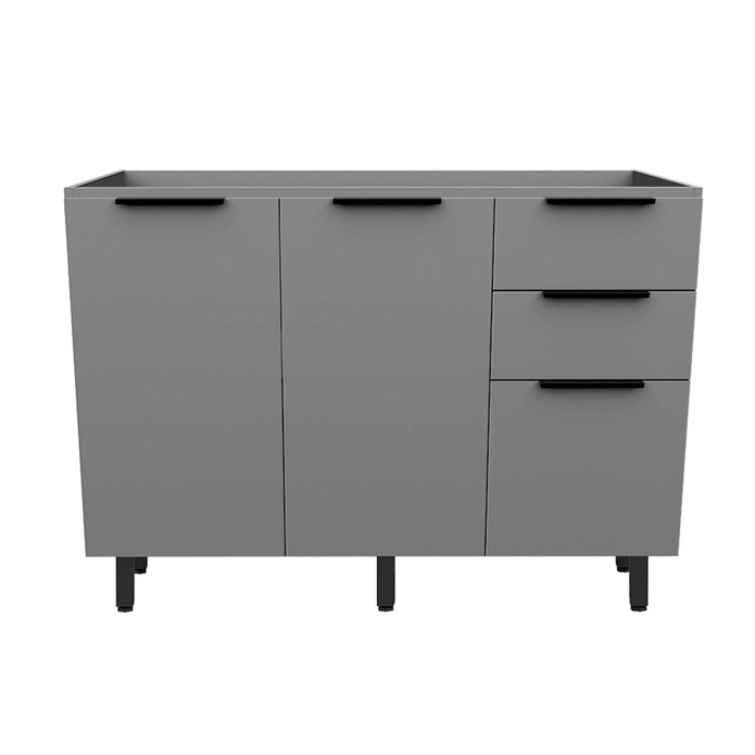 Balcão de Cozinha Lumina 1200mm sem Tampo 2 Portas e 3 Gavetas Cinza - Telasul