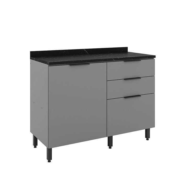 Balcão de Cozinha Lumina 1200mm com Tampo 1 Porta e 3 Gavetas Cinza - Telasul