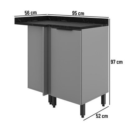 Balcao Lumina 950mm de Canto C/Tam 1pt Cinza - Telasul