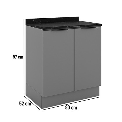 Balcão de Cozinha Lumina 800mm com Rodapé e Tampo 2 Portas Cinza - Telasul