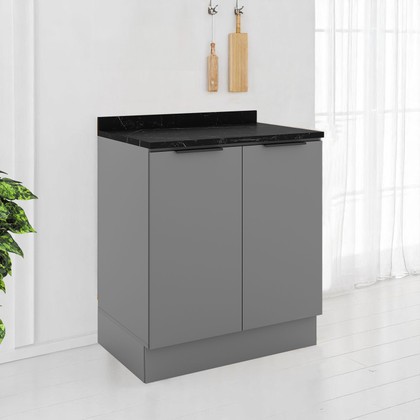 Balcão de Cozinha Lumina 800mm com Rodapé e Tampo 2 Portas Cinza - Telasul