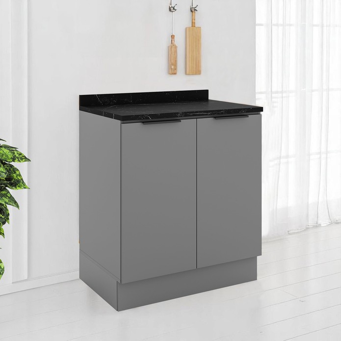 Balcão de Cozinha Lumina 800mm com Rodapé e Tampo 2 Portas Cinza - Telasul