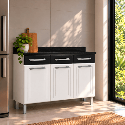 Balcão de Cozinha de Aço Triplo Topázio C/ Tampo Branco/Preto - Telasul