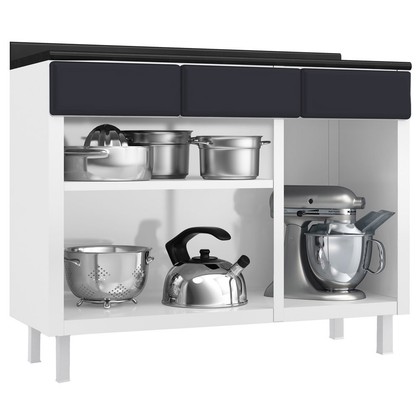 Balcão de Cozinha de Aço Triplo Topázio C/ Tampo Branco/Preto - Telasul