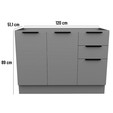 Balcão de Cozinha Lumina 1200mm com Rodapé sem Tampo 2 Portas e 3 Gavetas Cinza/Cinza - Telasul
