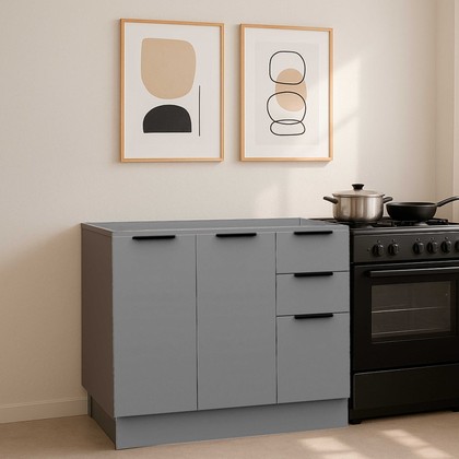 Balcão de Cozinha Lumina 1200mm com Rodapé sem Tampo 2 Portas e 3 Gavetas Cinza - Thela