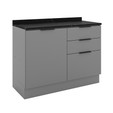 Balcão de Cozinha Lumina 1200mm com Rodapé e Tampo 1 Porta e 3 Gavetas Cinza/Cinza Cinza - Telasul
