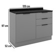 Balcão de Cozinha Lumina 1200mm com Rodapé e Tampo 1 Porta e 3 Gavetas Cinza/Cinza - Telasul
