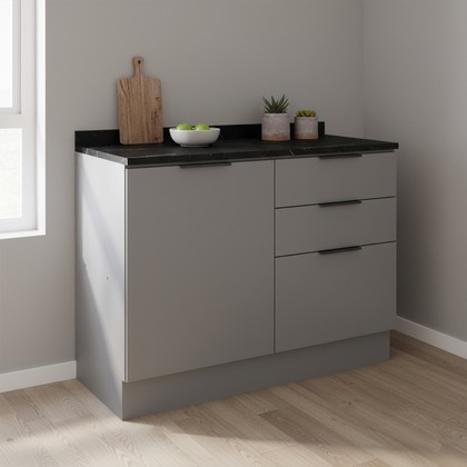 Balcão de Cozinha Lumina 1200mm com Rodapé e Tampo 1 Porta e 3 Gavetas Cinza/Cinza - Telasul