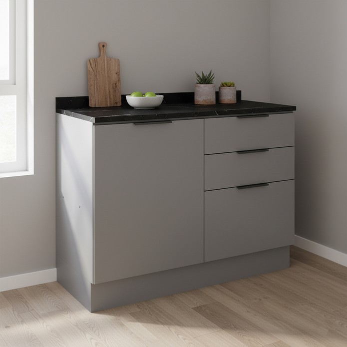 Balcão de Cozinha Lumina 1200mm com Rodapé e Tampo 1 Porta e 3 Gavetas Cinza/Cinza - Telasul