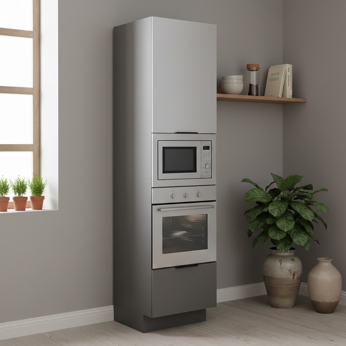 Paneleiro de Cozinha Lumina 600mm com Rodapé para Micro e Forno 1 Porta  e 1 Gaveta Cinza - Telasul