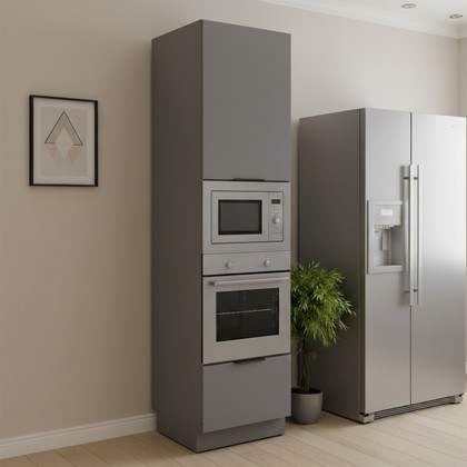 Paneleiro de Cozinha Lumina 600mm com Rodapé para Micro e Forno de Embutir 1 Porta e 1 Gaveta Cinza/Cinza - Telasul