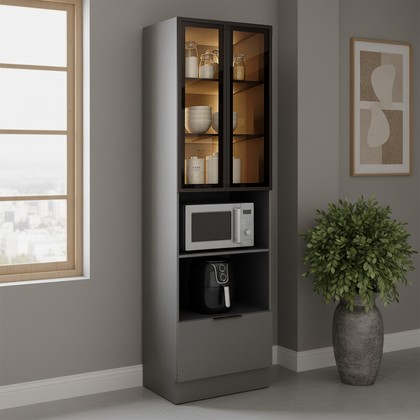 Cozinha Telasul Lumina 4 Peças com Paneleiro para Forno e Micro 6 Portas e 4 Gavetas Cinza/Lacca - Telasul