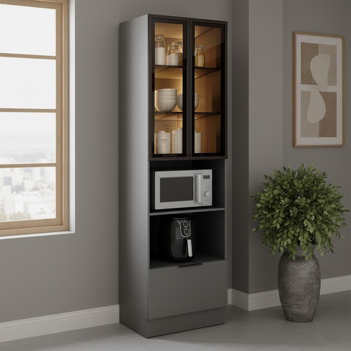 Cozinha Telasul Lumina 4 Peças com Paneleiro para Forno e Micro 6 Portas e 4 Gavetas Cinza/Lacca - Telasul