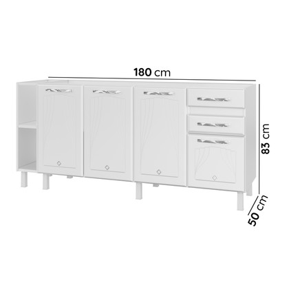 Balcão de Cozinha de Aço Telasul Star New 180cm para Pia Branco - Telasul