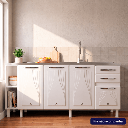 Balcão de Cozinha de Aço Telasul Star New 180cm para Pia Branco - Telasul