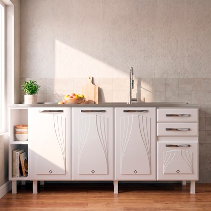 Balcão de Cozinha de Aço Telasul Star New 180cm para Pia Branco - Telasul
