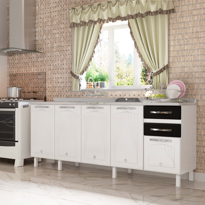 Balcão de Cozinha de Aço Telasul Star New 200cm para Pia Branco/Preto - Telasul