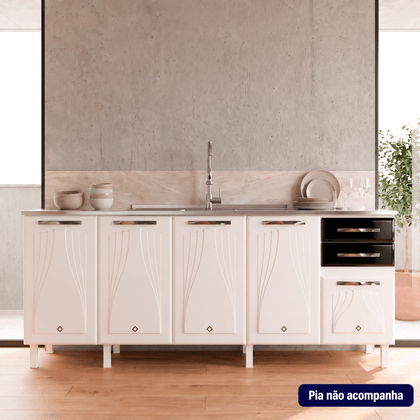 Balcão de Cozinha de Aço Telasul Star New 200cm para Pia Branco/Preto - Telasul