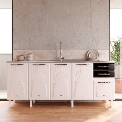Balcão de Cozinha de Aço Telasul Star New 200cm para Pia Branco/Preto - Telasul