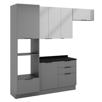 Cozinha Telasul Lumina 4 Peças com Paneleiro para Forno e Micro 6 Portas e 4 Gavetas Cinza/Lacca - Telasul