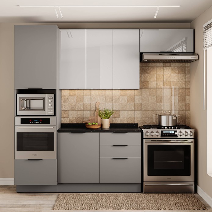 Cozinha Telasul Lumina 4 Peças com Paneleiro para Forno e Micro 6 Portas e 4 Gavetas Cinza/Lacca - Telasul