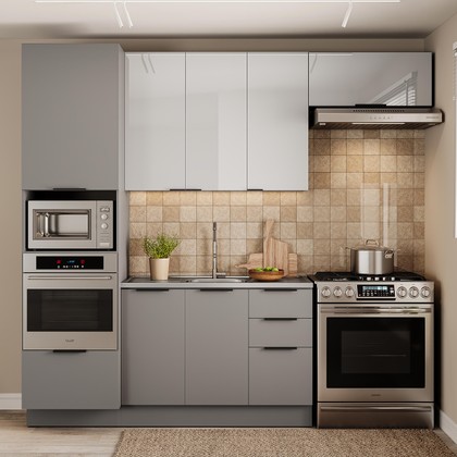 Cozinha Telasul Lumina 4 Peças com Paneleiro para Forno e Micro 7 Portas e 4 Gavetas S/ Tampo Cinza/Lacca - Telasul