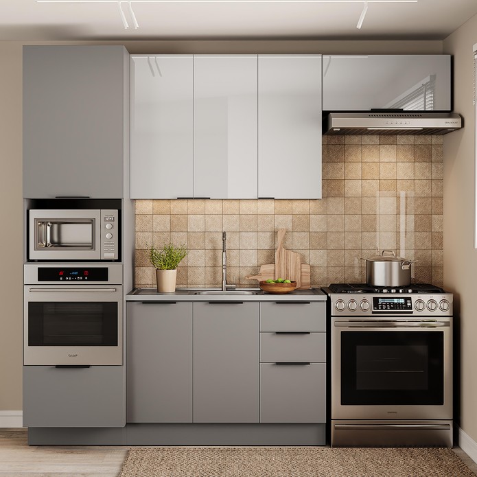 Cozinha Telasul Lumina 4 Peças com Paneleiro para Forno e Micro 7 Portas e 4 Gavetas S/ Tampo Cinza/Lacca - Telasul