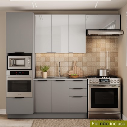 Cozinha Telasul Lumina 4 Peças com Paneleiro para Forno e Micro 7 Portas e 4 Gavetas S/ Tampo Cinza/Lacca - Telasul