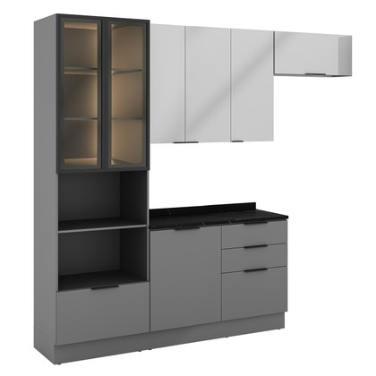 Cozinha Telasul Lumina 4 Peças com Paneleiro para Forno e Micro com Vidro Fumê e Iluminação Cinza/Lacca - Telasul