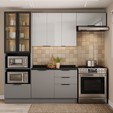 Cozinha Telasul Lumina 4 Peças com Paneleiro para Forno e Micro com Vidro Fumê e Iluminação Cinza/Lacca - Telasul