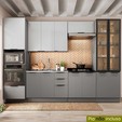 Cozinha Telasul Lumina 6 Peças com Paneleiro para Forno e Micro com Vidro Fumê e Iluminação S/ Tampo Cinza/Lacca - Telasul