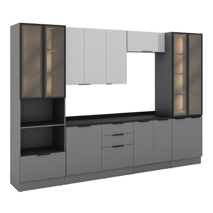 Cozinha Telasul Lumina 6 Peças com Paneleiro para Forno e Micro com Vidro Fumê e Iluminação Cinza/Lacca - Telasul