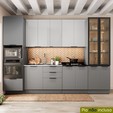 Cozinha Telasul Lumina 6 Peças com Paneleiro para Forno e Micro com Vidro Fumê e Iluminação S/ Tampo Cinza/Lacca - Telasul