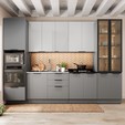 Cozinha Telasul Lumina 6 Peças com Paneleiro para Forno e Micro com Vidro Fumê e Iluminação S/ Tampo Cinza/Lacca - Telasul
