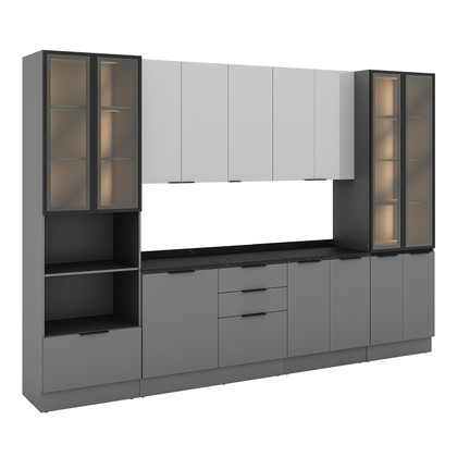 Cozinha Telasul Lumina 6 Peças com Paneleiro para Forno e Micro com Vidro Fumê e Iluminação Cinza/Lacca - Telasul