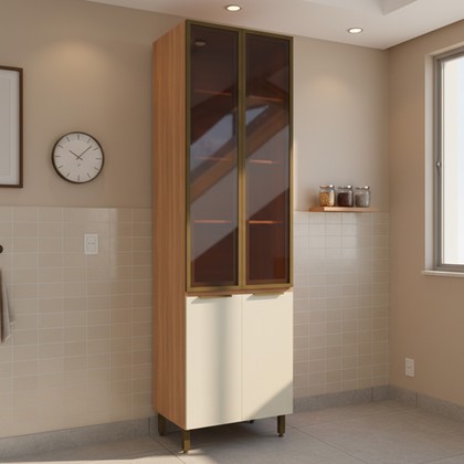 Paneleiro de Cozinha Lumina 700mm 2 Portas com Vidro Arenas/Freijó - Telasul