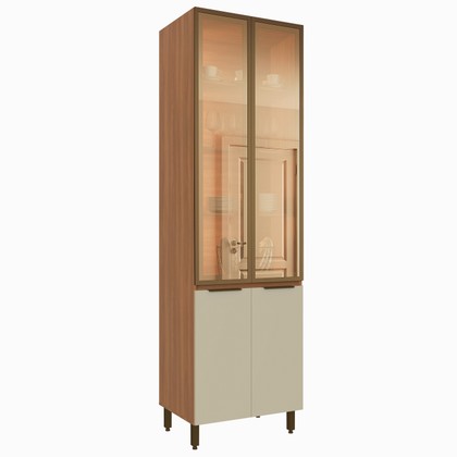 Paneleiro de Cozinha Lumina 700mm com Iluminacão 2 Porta com Vidro Arenas/Freijó - Telasul